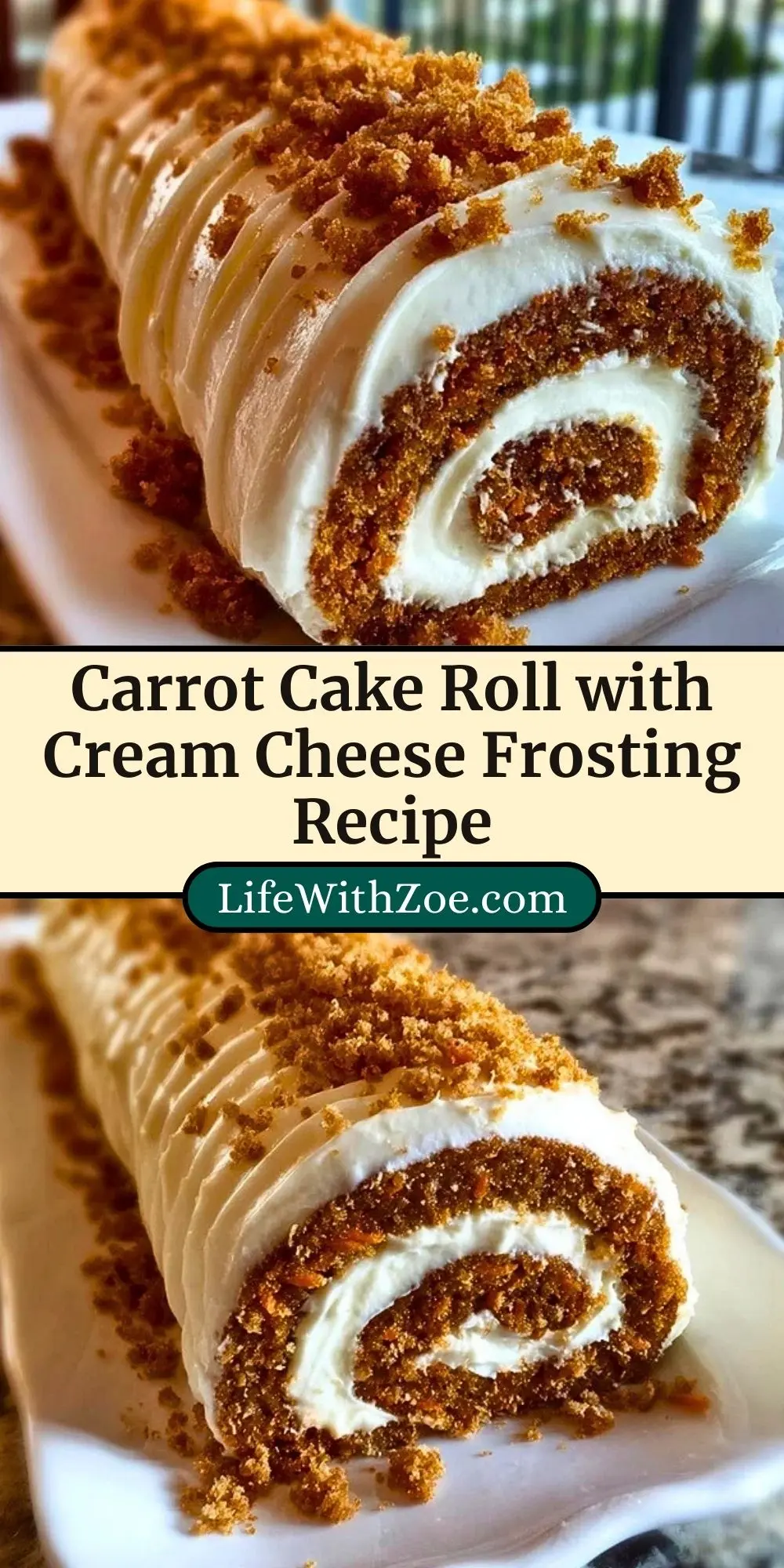 Carrot Cake Roll with Cream Cheese Frosting Recipe Pin 2