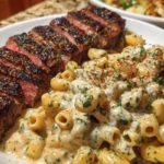 Cheesy Cajun Garlic Butter Steak with Creamy Rigatoni 1