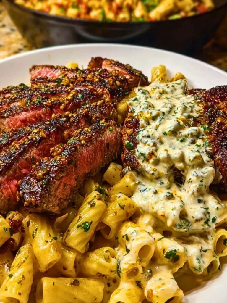 Cheesy Cajun Garlic Butter Steak with Creamy Rigatoni 2