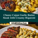 Cheesy Cajun Garlic Butter Steak with Creamy Rigatoni Pin 1