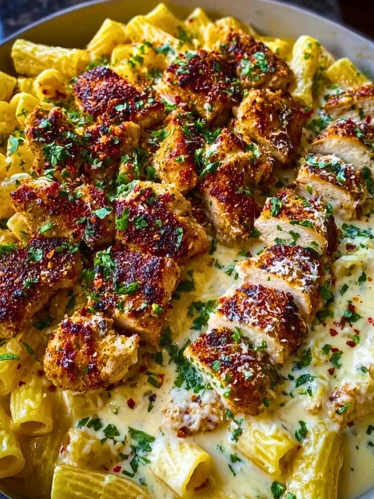 Cheesy Garlic Butter Chicken Bites with Rigatoni in Alfredo Sauce 2
