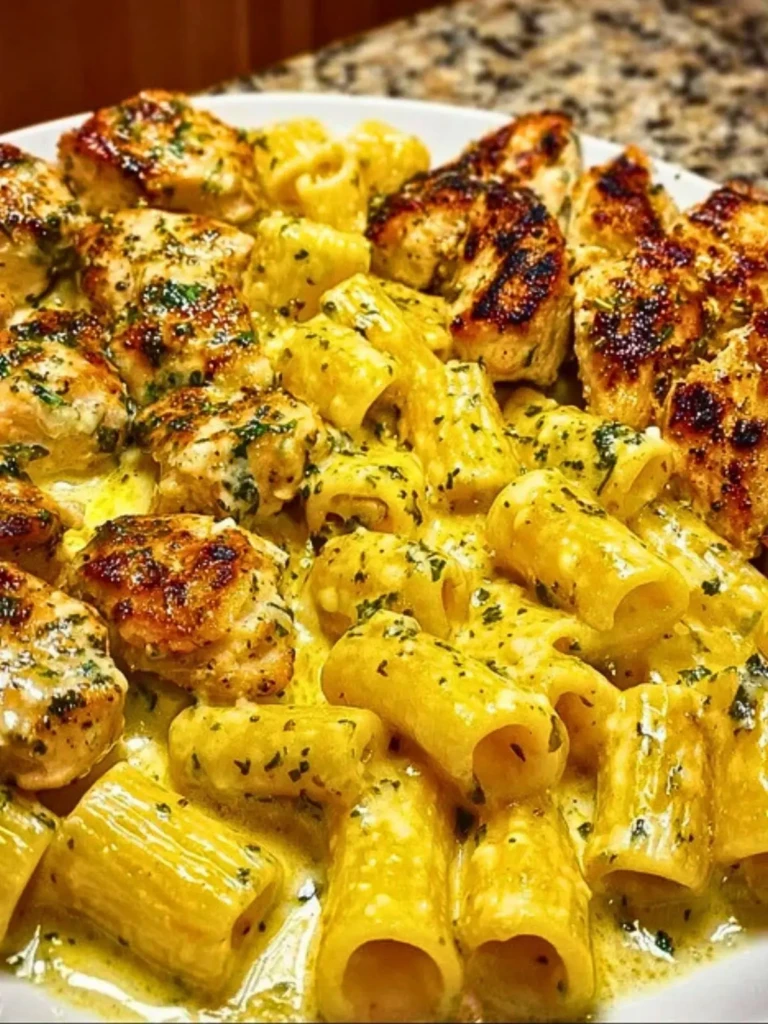 Cheesy Garlic Butter Chicken Rigatoni in Creamy Alfredo Sauce (1)