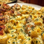 Cheesy Garlic Butter Chicken Rigatoni in Creamy Alfredo Sauce