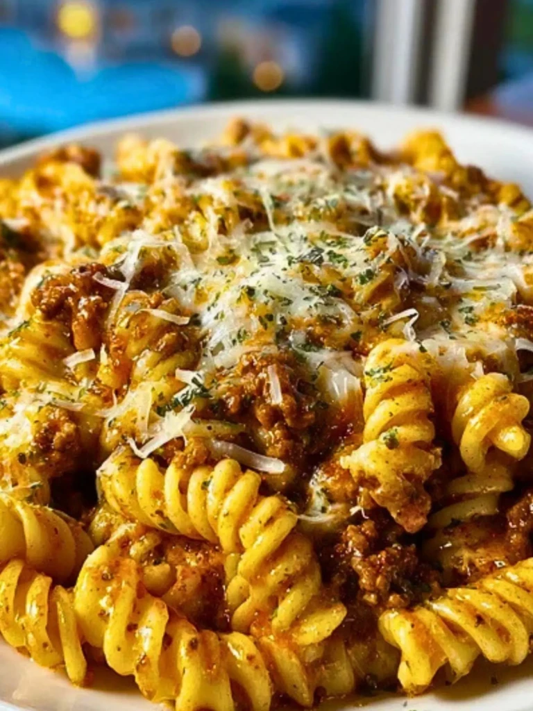 Cheesy Garlic Twisted Pasta with Cajun Ground Beef and Alfredo Velveeta 2