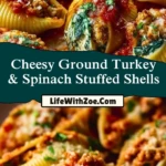 Cheesy Ground Turkey & Spinach Stuffed Shells Pin 1