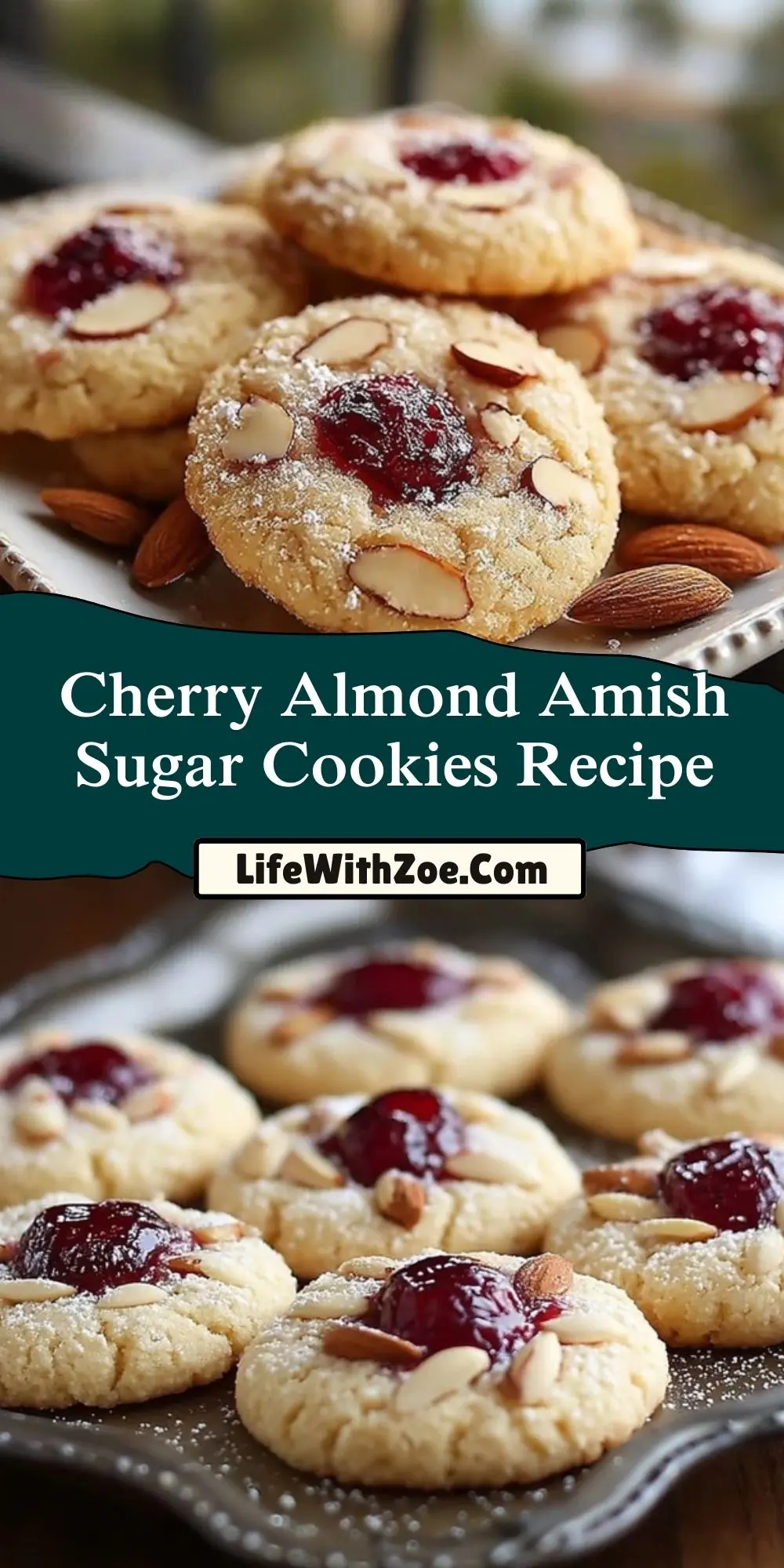 Cherry Almond Amish Sugar Cookies Recipe Pin 1