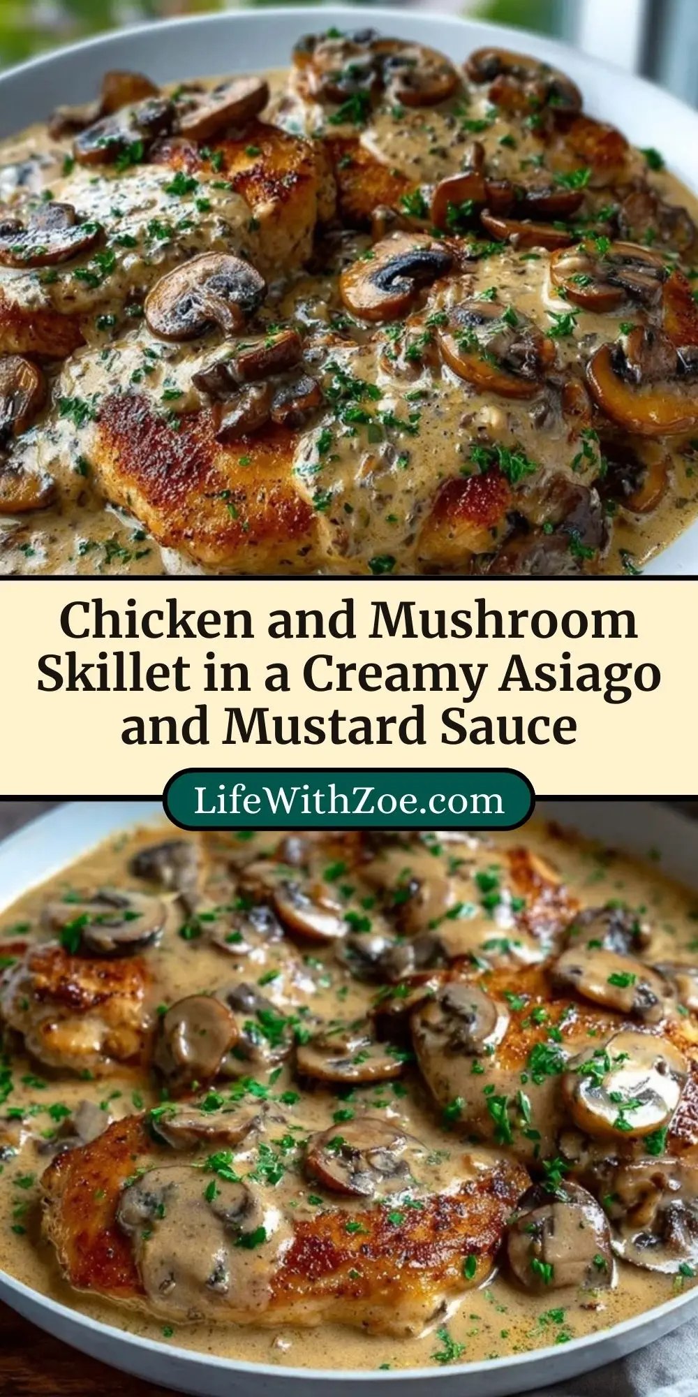 Chicken and Mushroom Skillet in a Creamy Asiago and Mustard Sauce Pin 2
