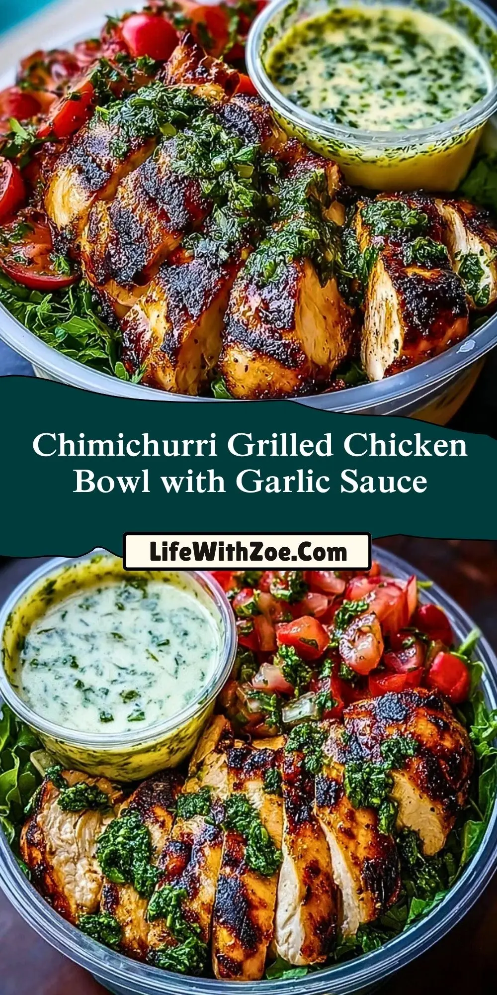 Chimichurri Grilled Chicken Bowl with Garlic Sauce Pin 1