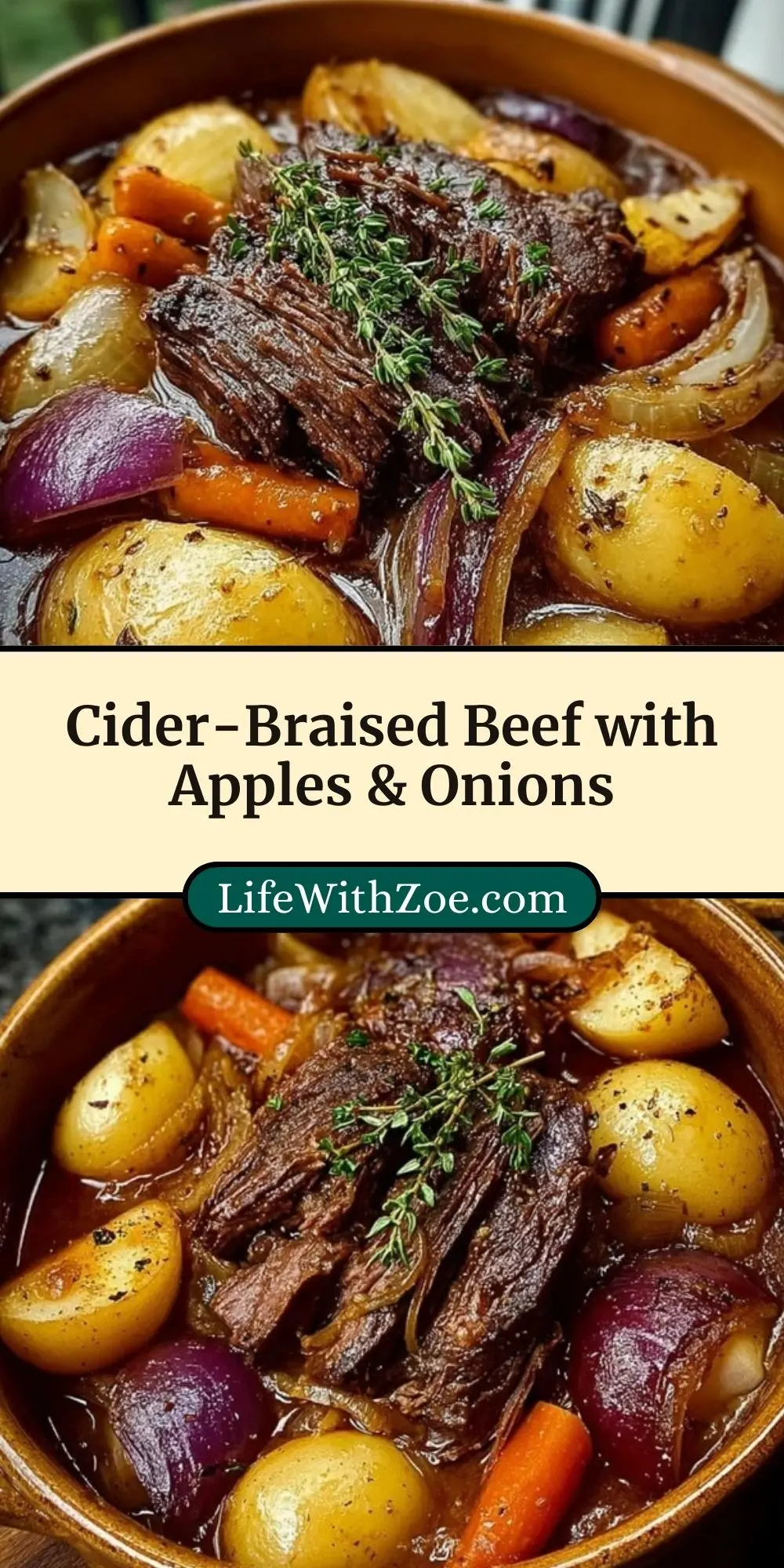 Cider-Braised Beef with Apples & Onions Pin 2