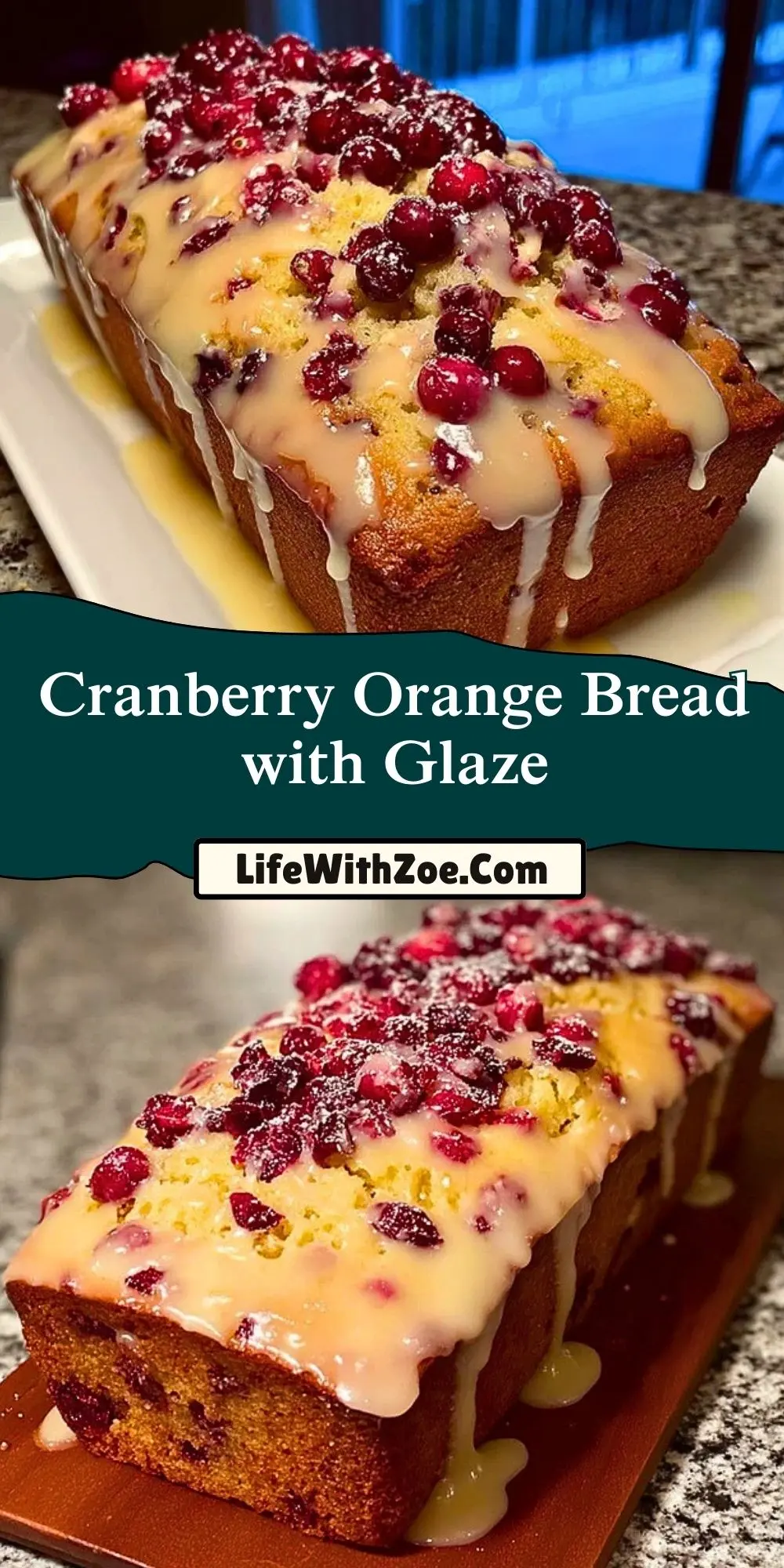 Cranberry Orange Bread with Glaze Pin 1