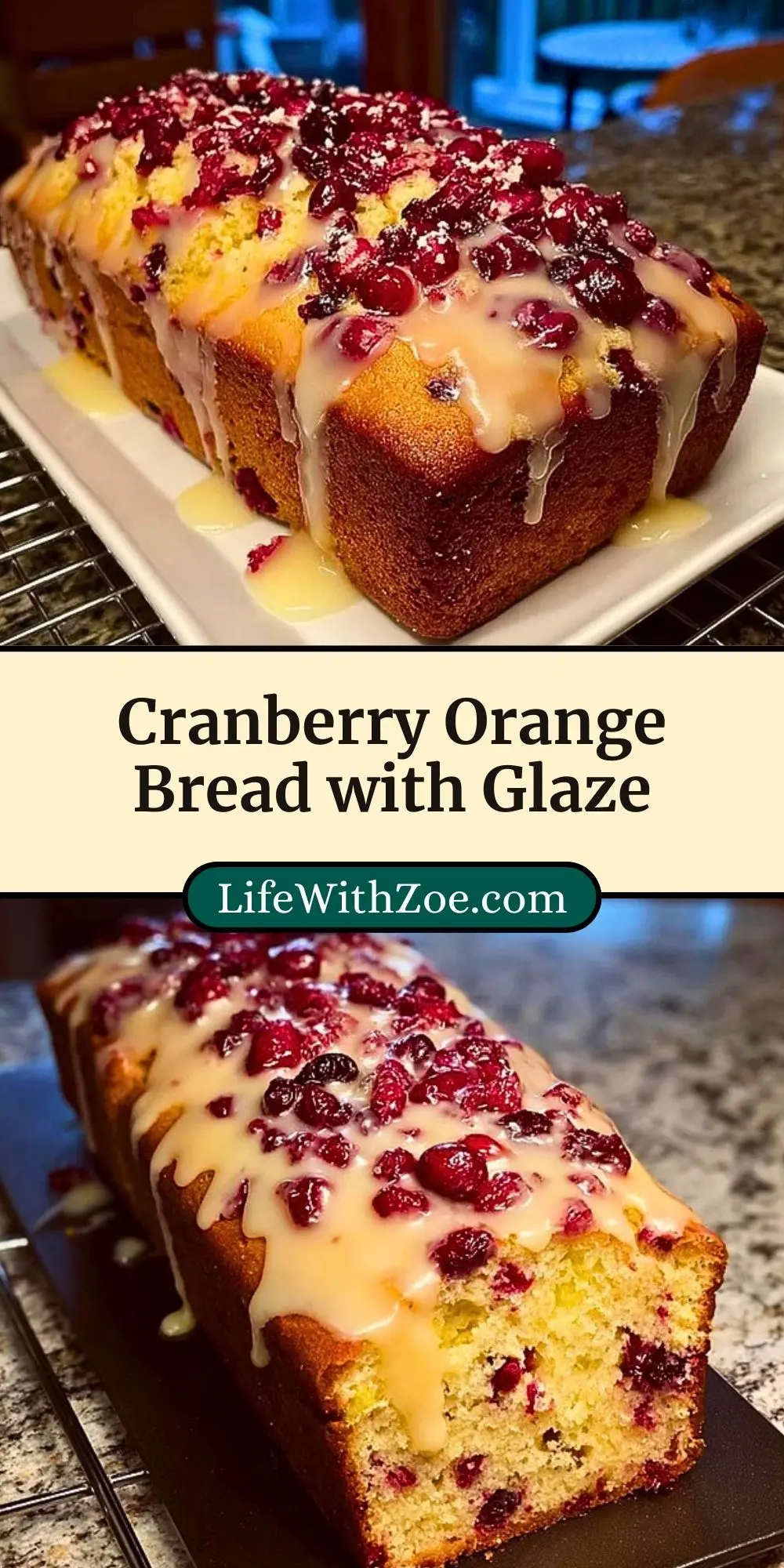Cranberry Orange Bread with Glaze Pin 2