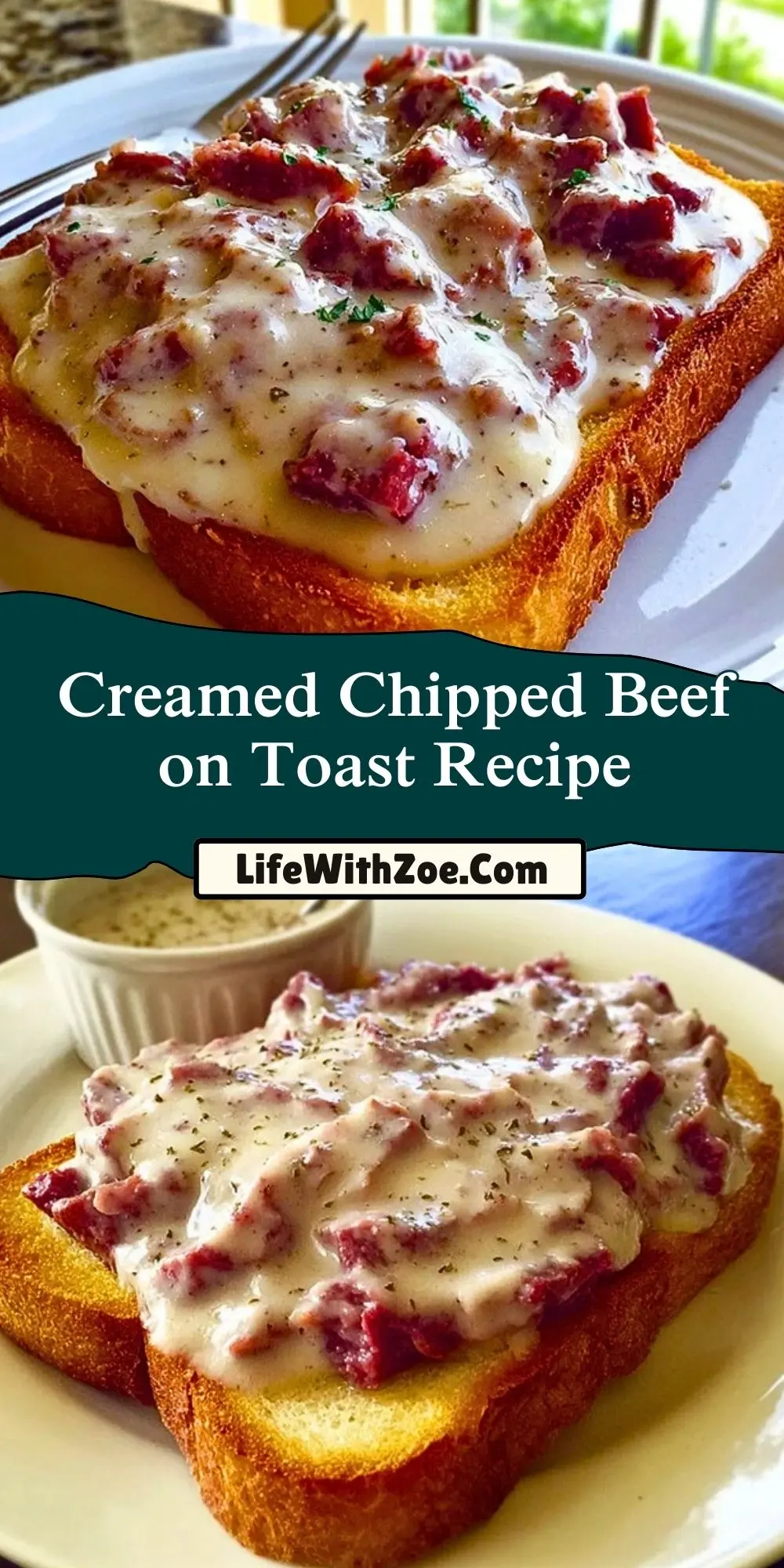 Creamed Chipped Beef on Toast Recipe Pin 1