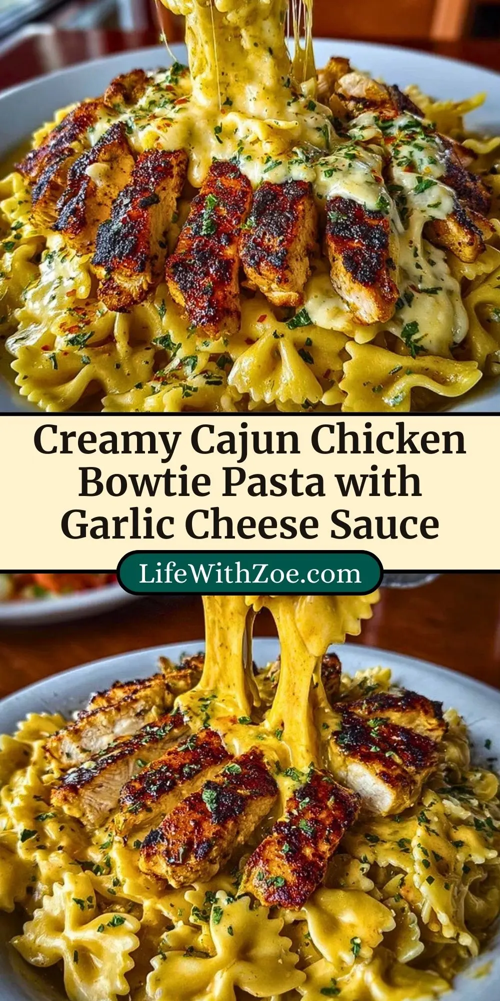 Creamy Cajun Chicken Bowtie Pasta with Garlic Cheese Sauce Pin 2