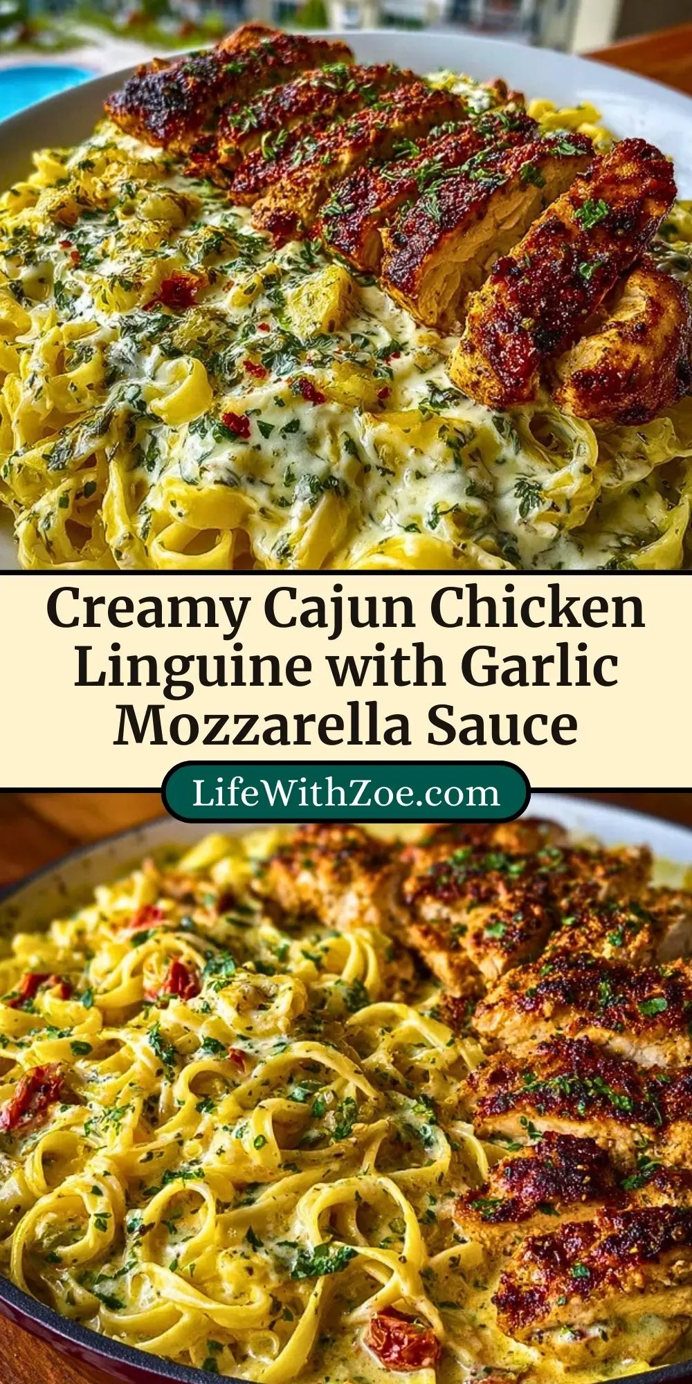Creamy Cajun Chicken Linguine with Garlic Mozzarella Sauce Pin 2