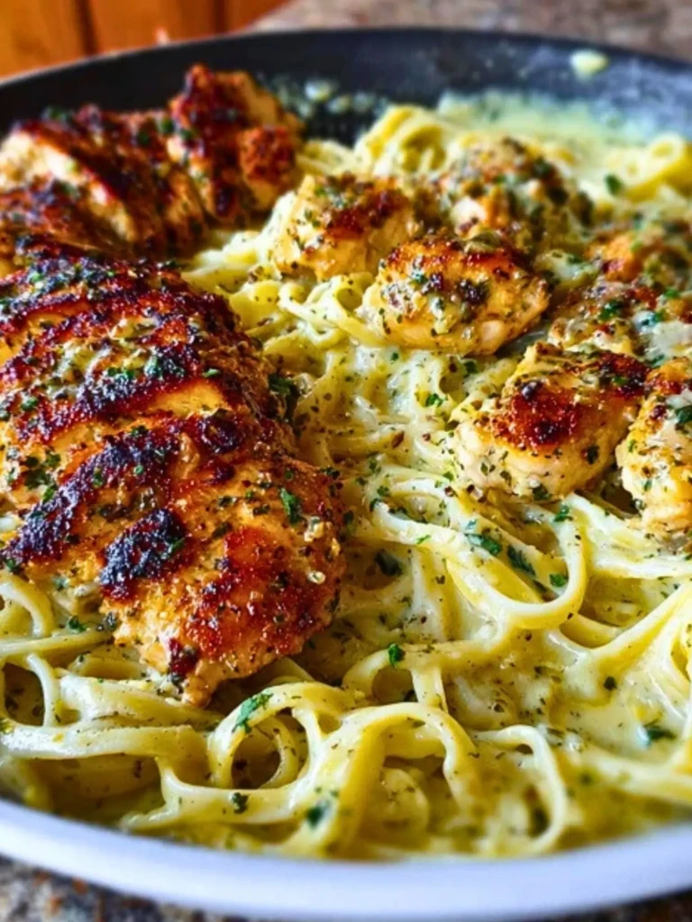Creamy Garlic Butter Chicken & Linguine in Alfredo Sauce 2
