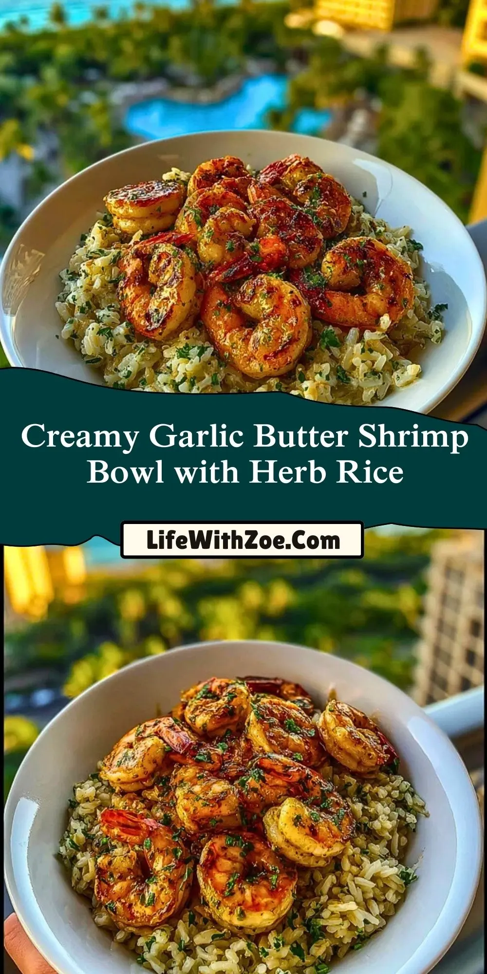 Creamy Garlic Butter Shrimp Bowl with Herb Rice Pin 1