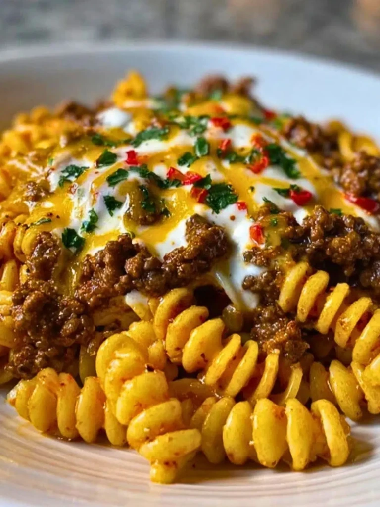 Creamy Mozzarella Rotini with Spicy Cajun Beef and Velveeta Sauce (2)