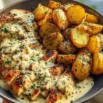 Creamy Mushroom Garlic Chicken Alfredo & Hot Honey Roasted Potatoes