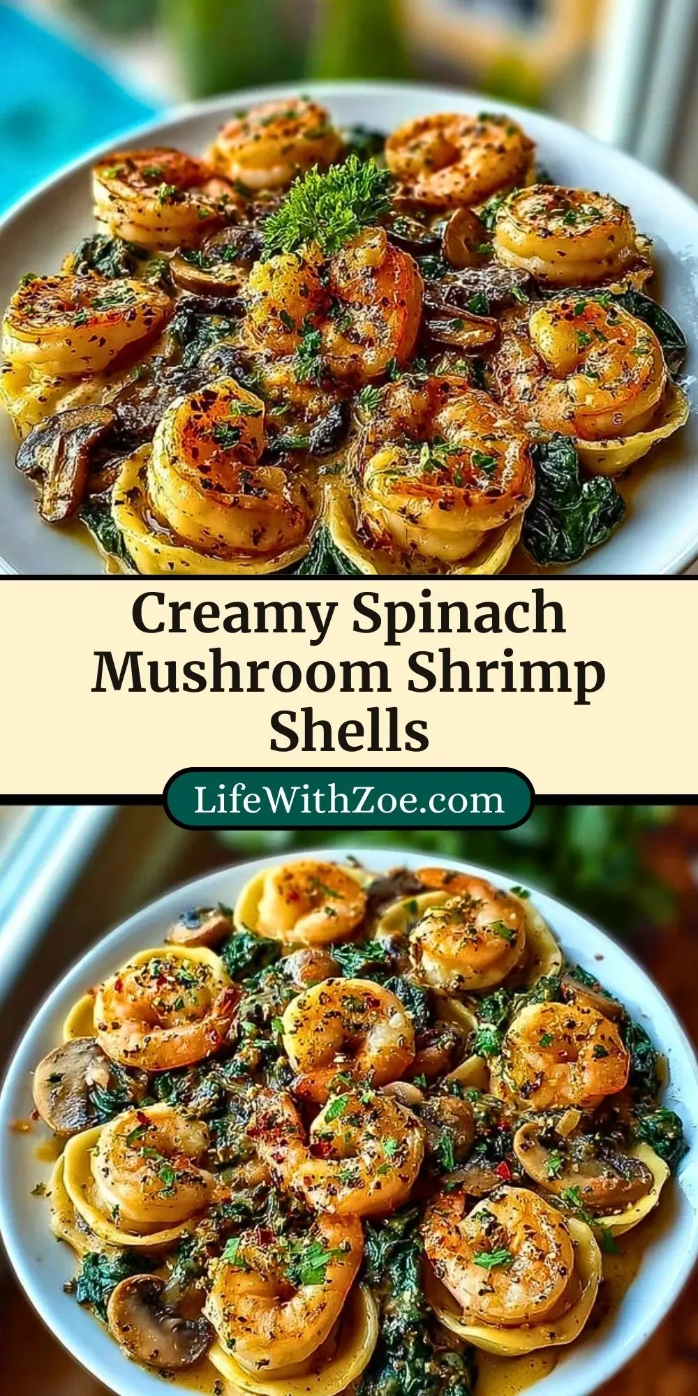 Creamy Spinach Mushroom Shrimp Shells Pin 2