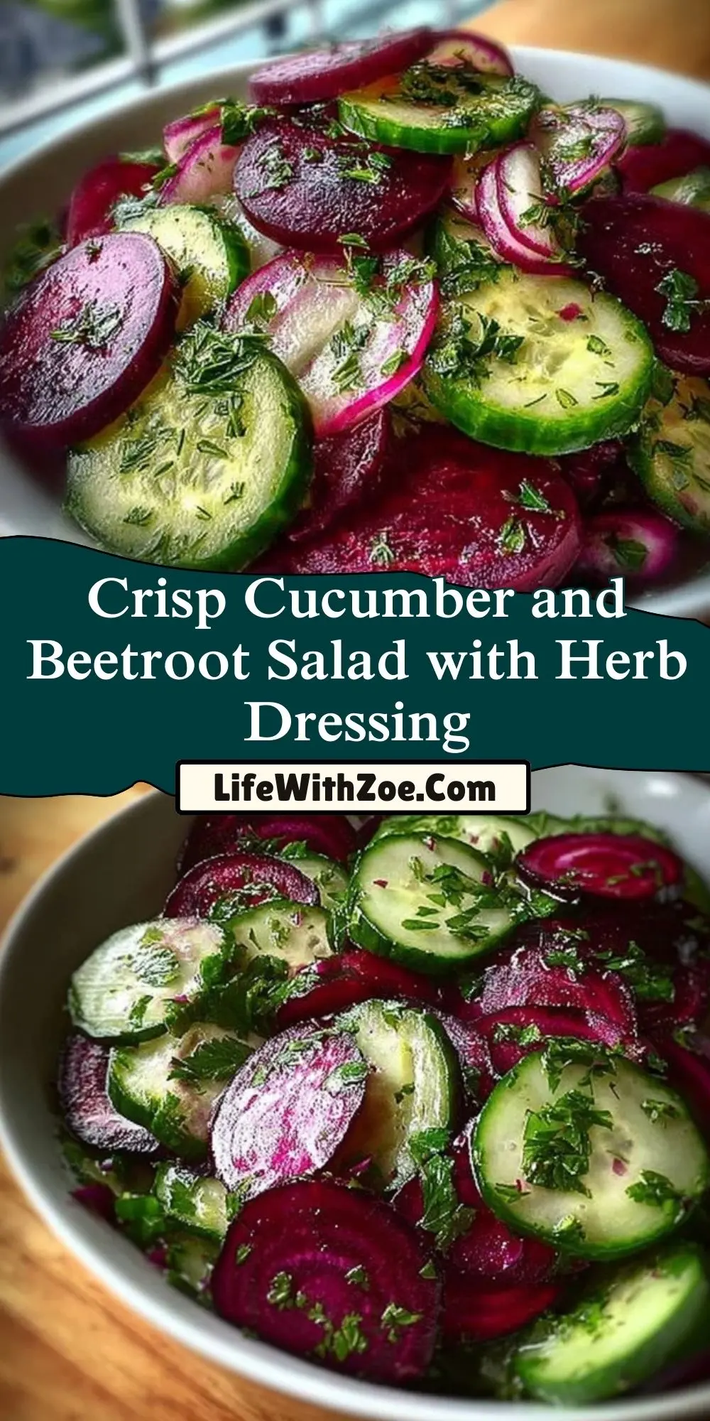 Crisp Cucumber and Beetroot Salad with Herb Dressing Pin 1