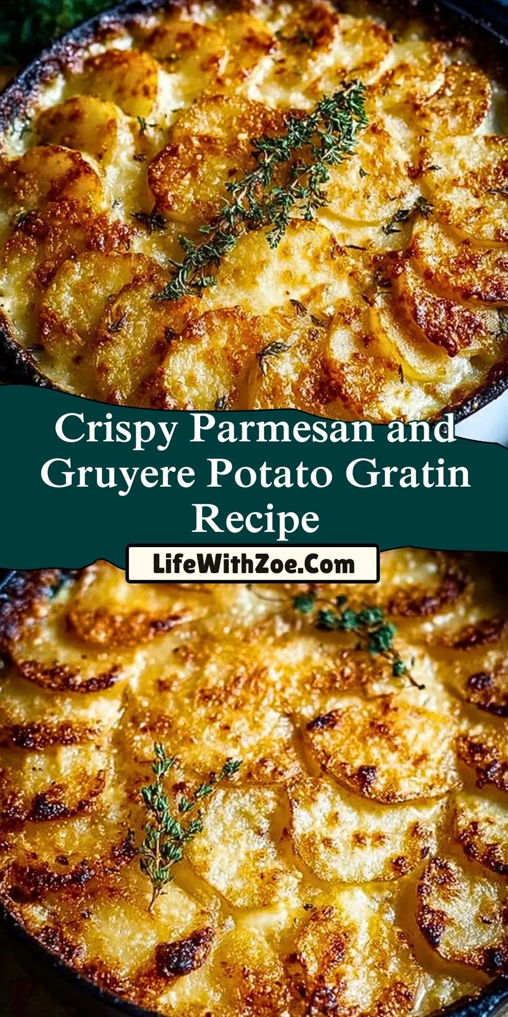 Crispy Parmesan and Gruyere Potato Gratin Recipe Pin 1