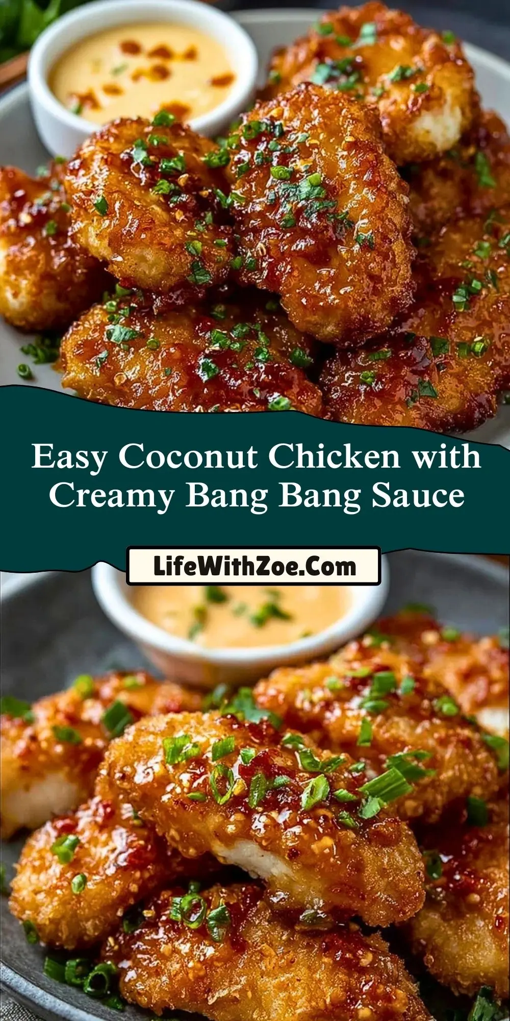 Easy Coconut Chicken with Creamy Bang Bang Sauce Pin 1