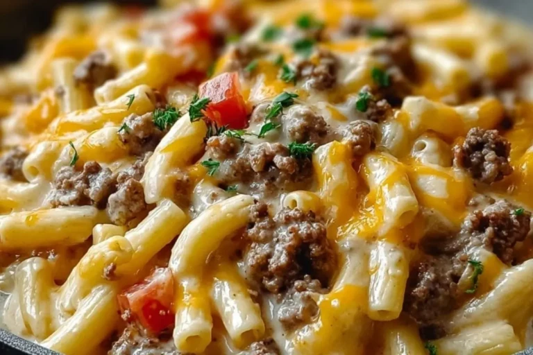 Easy Loaded Cheeseburger Alfredo Pasta 1