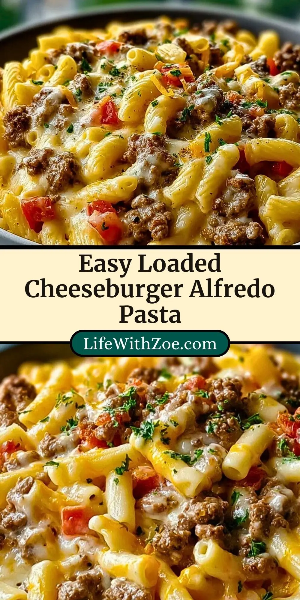 Easy Loaded Cheeseburger Alfredo Pasta Pin 2