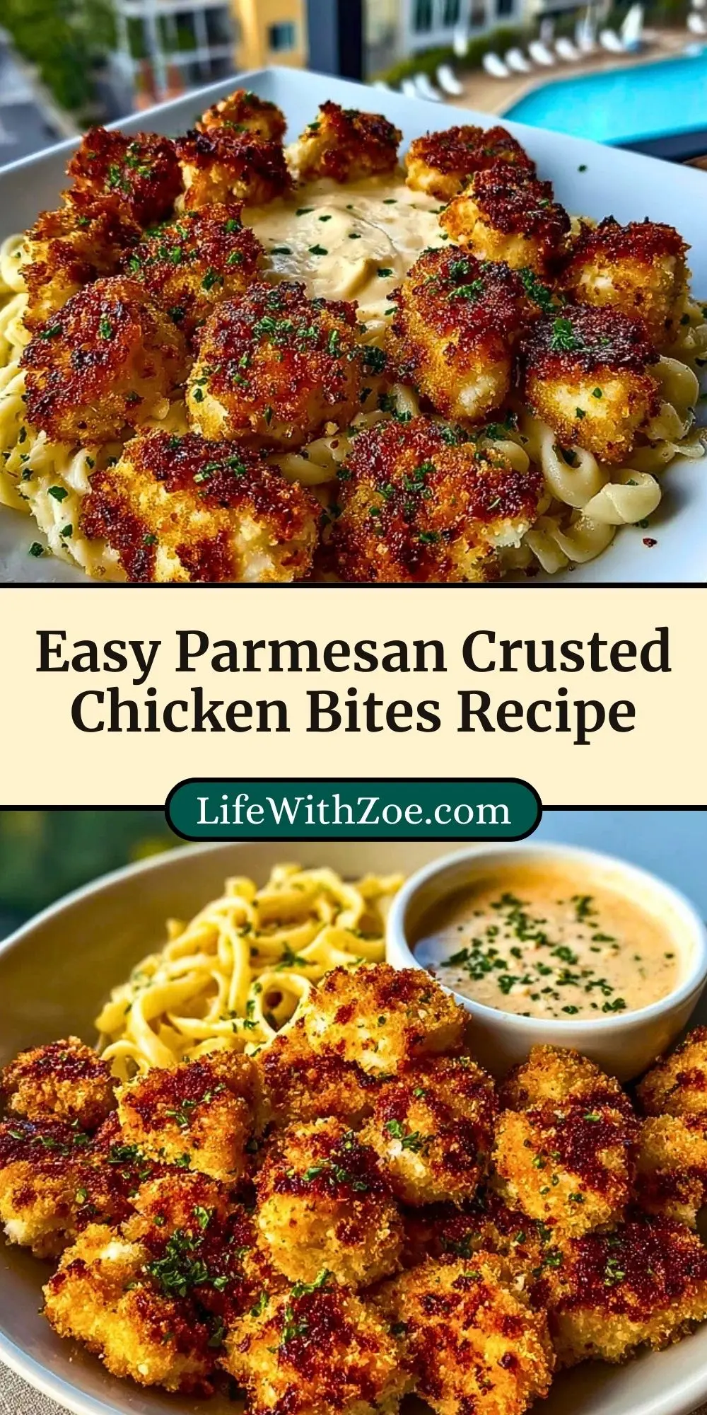 Easy Parmesan Crusted Chicken Bites Recipe Pin 2