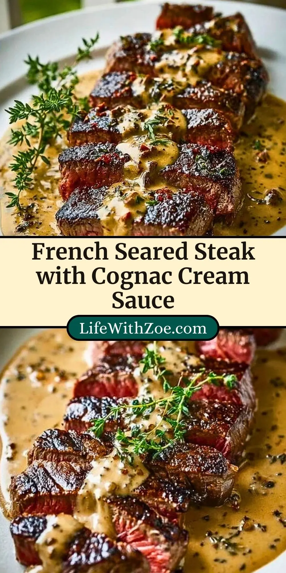 French Seared Steak with Cognac Cream Sauce Pin 2