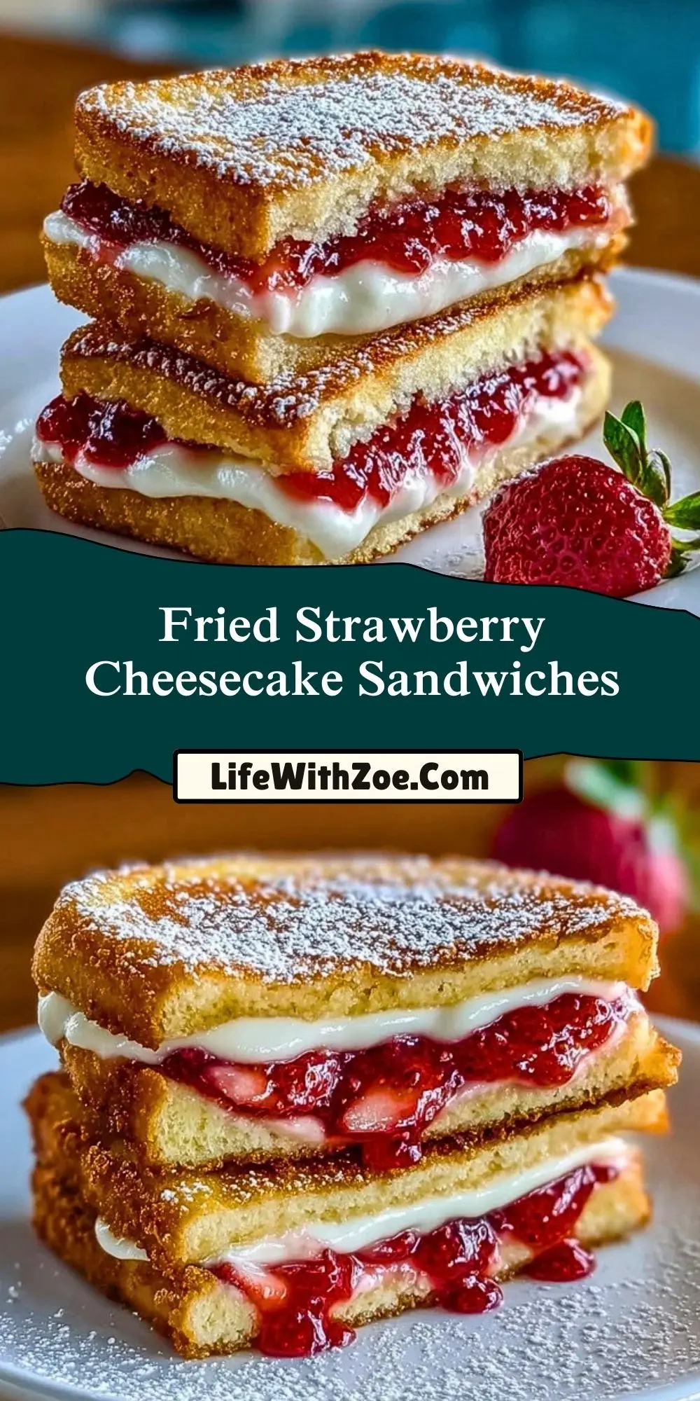 Fried Strawberry Cheesecake Sandwiches Pin 1