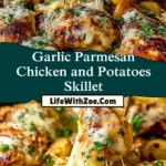 Garlic Parmesan Chicken and Potatoes Skillet Pin 1