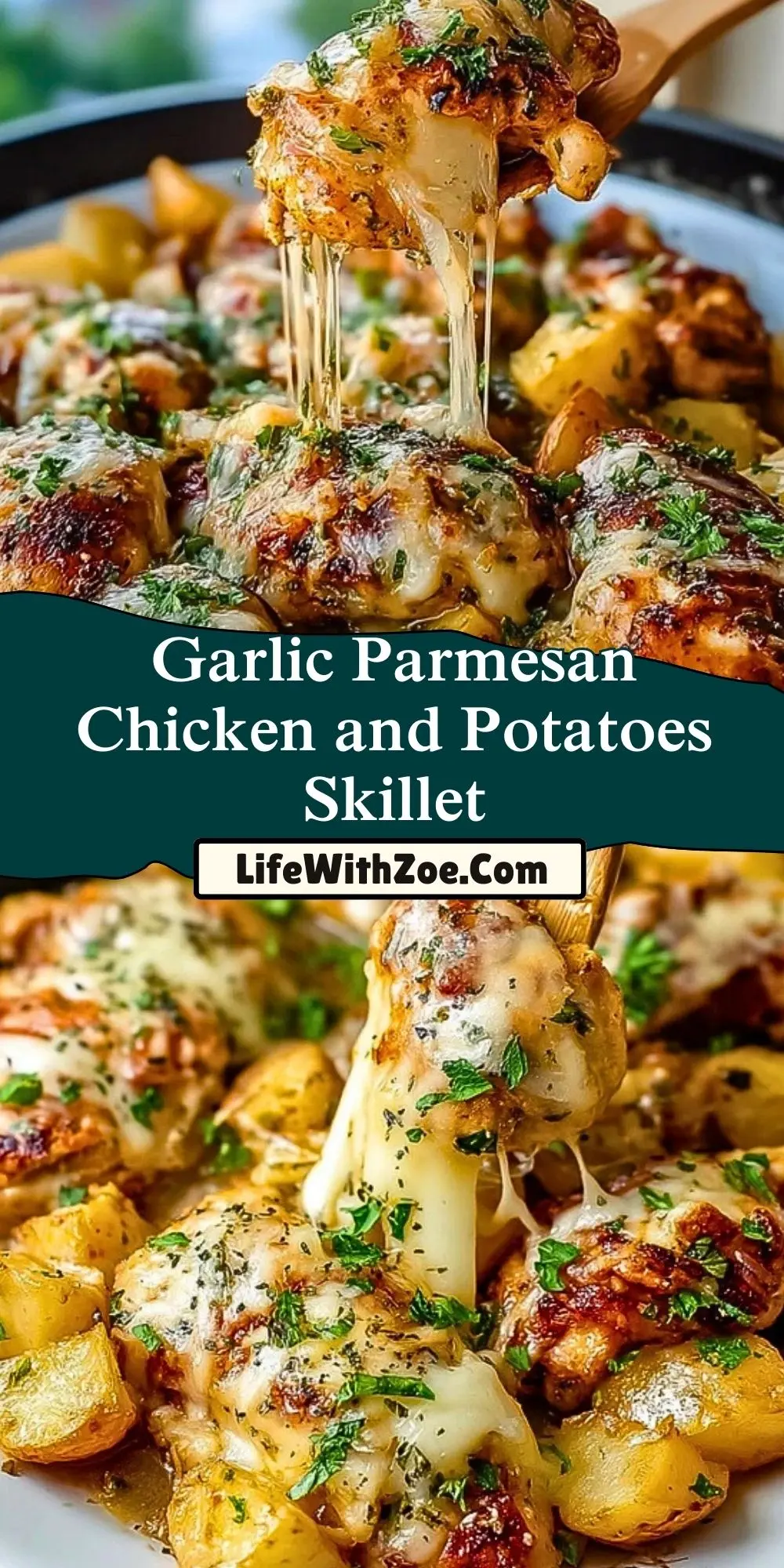 Garlic Parmesan Chicken and Potatoes Skillet Pin 1
