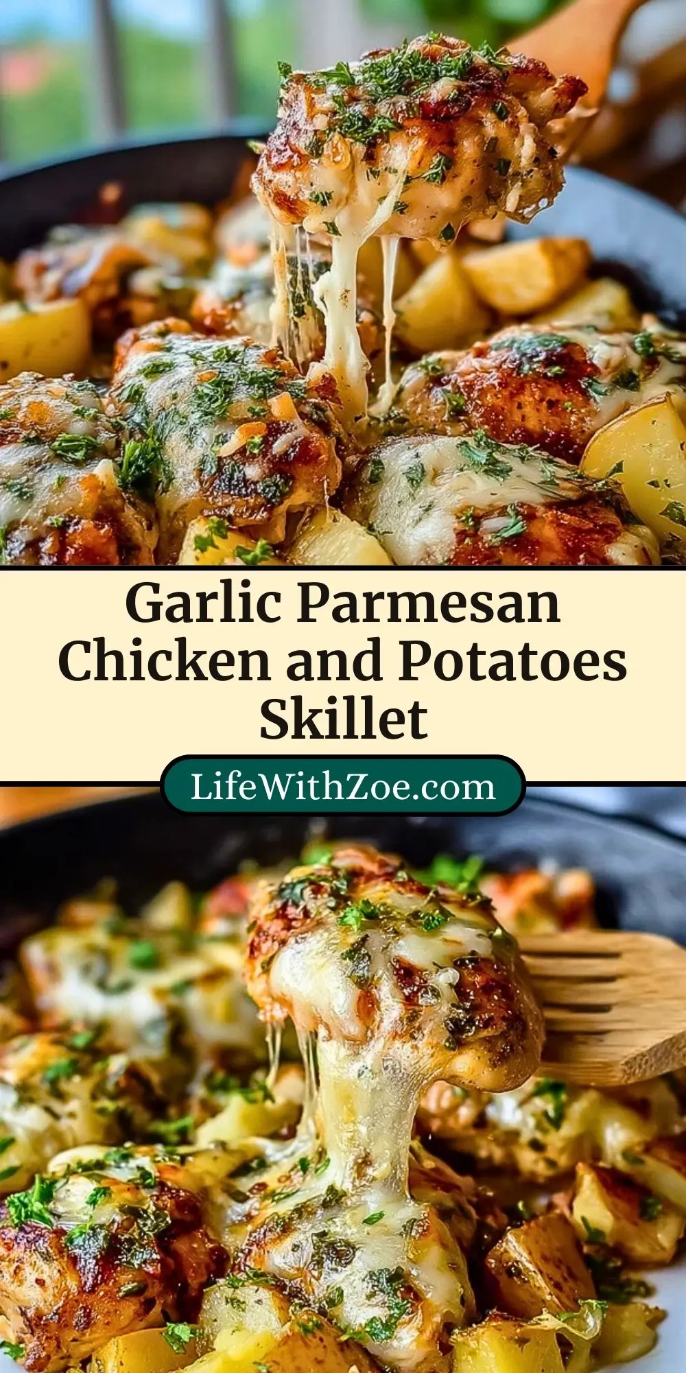 Garlic Parmesan Chicken and Potatoes Skillet Pin 2