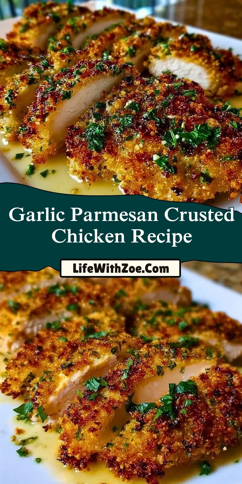 Garlic Parmesan Crusted Chicken Recipe Pin 1