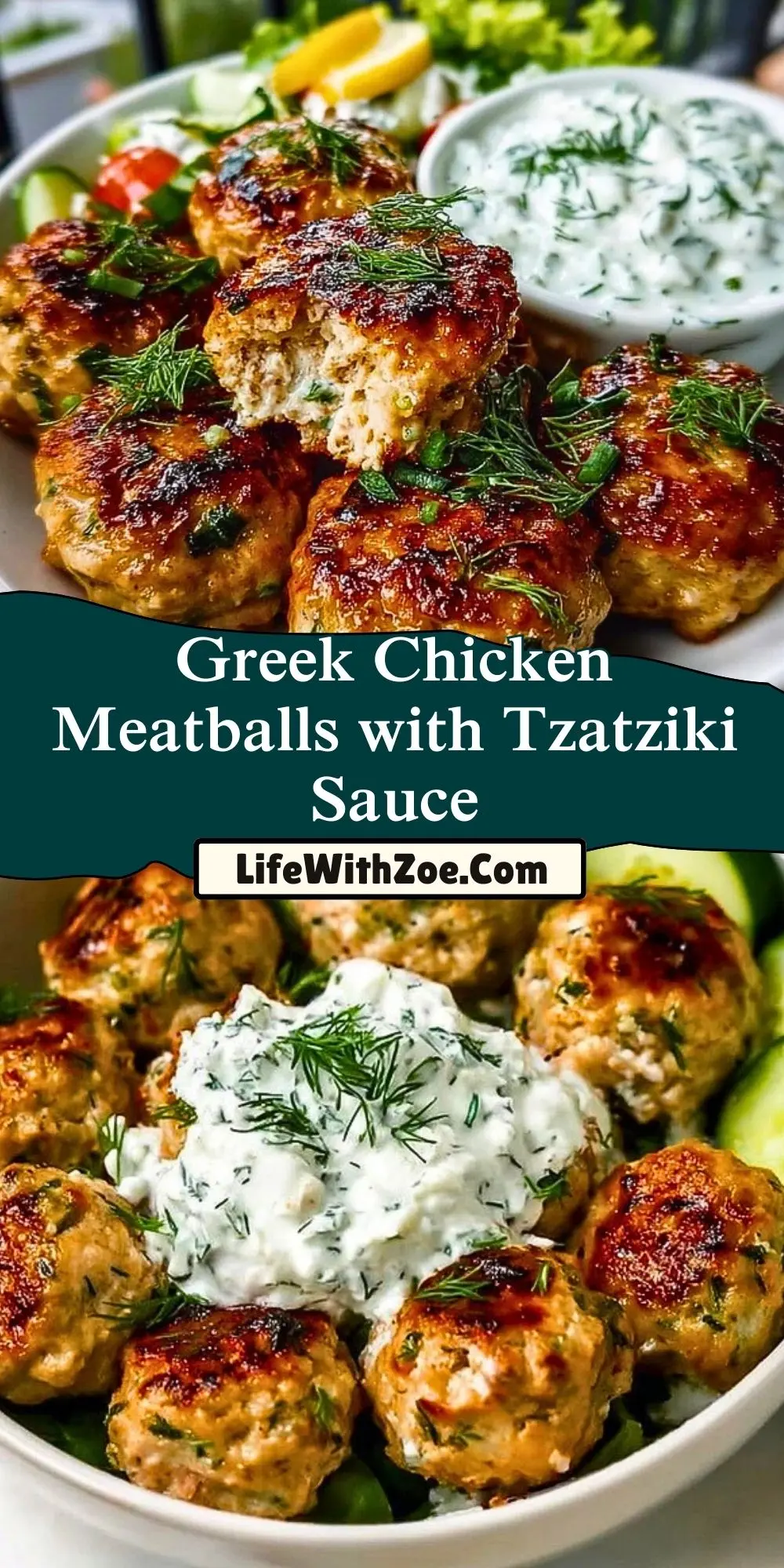Greek Chicken Meatballs with Tzatziki Sauce Pin 1