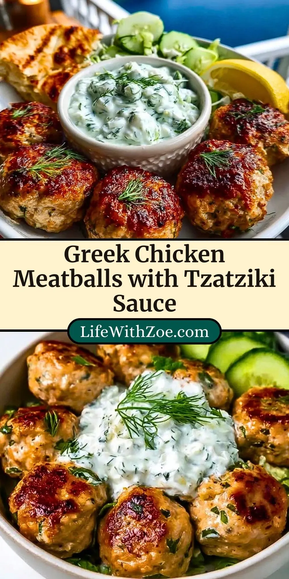 Greek Chicken Meatballs with Tzatziki Sauce Pin 2