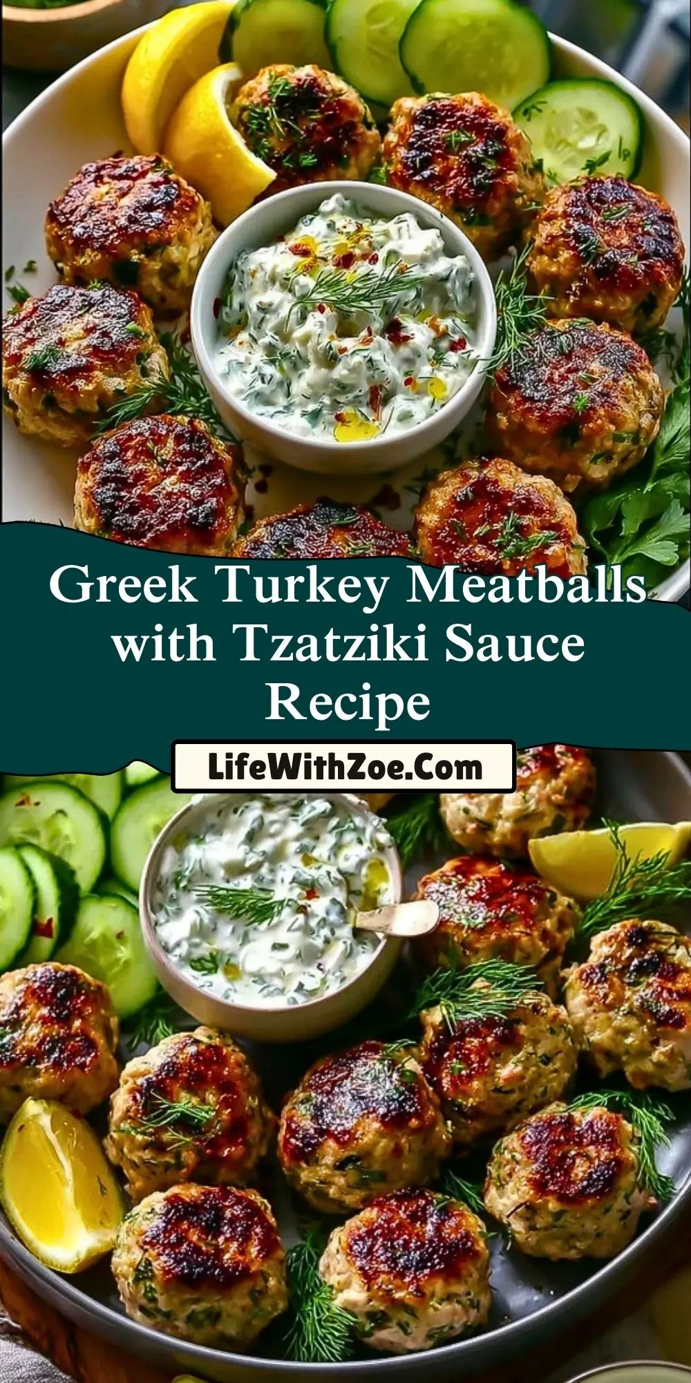 Greek Turkey Meatballs with Tzatziki Sauce Recipe Pin 1