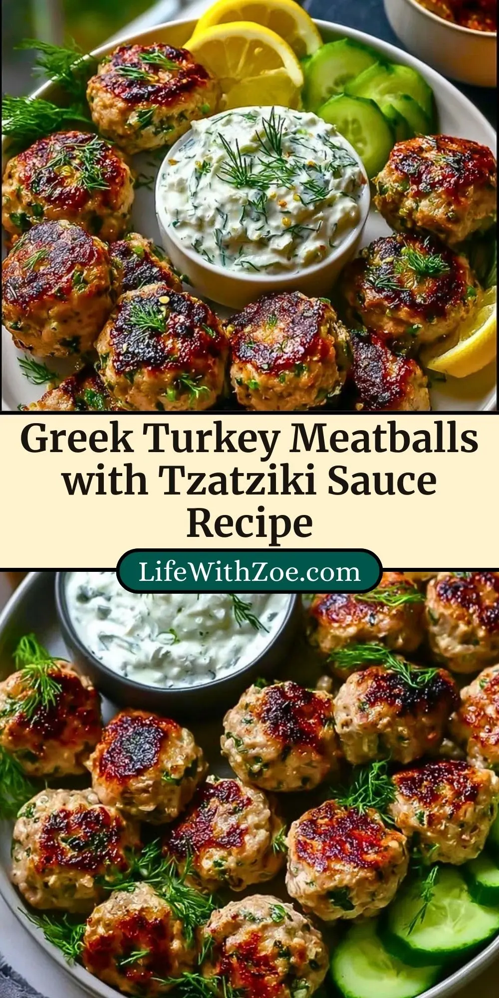 Greek Turkey Meatballs with Tzatziki Sauce Recipe Pin 2