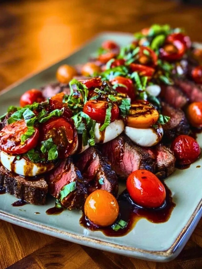 Grilled Balsamic Steak Caprese with Mozzarella, Tomatoes, and Basil 2