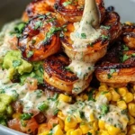 Grilled Shrimp Bowl with Avocado, Corn Salsa & Creamy Sauce 1