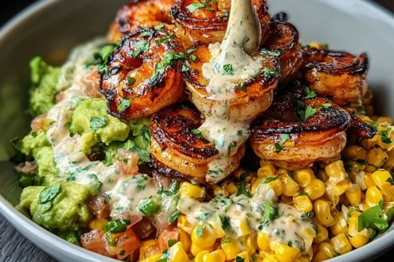 Grilled Shrimp Bowl with Avocado, Corn Salsa & Creamy Sauce 1
