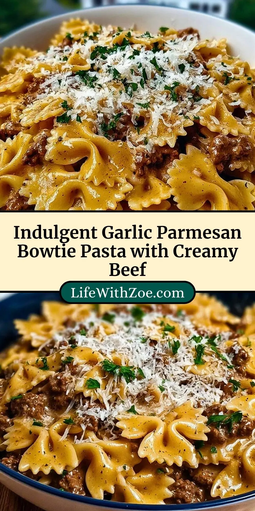Indulgent Garlic Parmesan Bowtie Pasta with Creamy Beef Pin 2