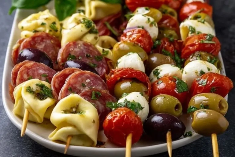 Italian Antipasto Skewers with Marinated Tortellini and Mozzarella 1