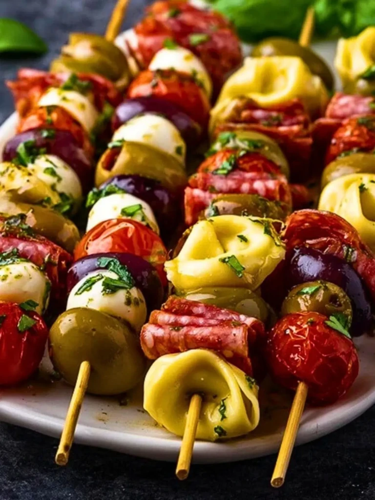 Italian Antipasto Skewers with Marinated Tortellini and Mozzarella 2