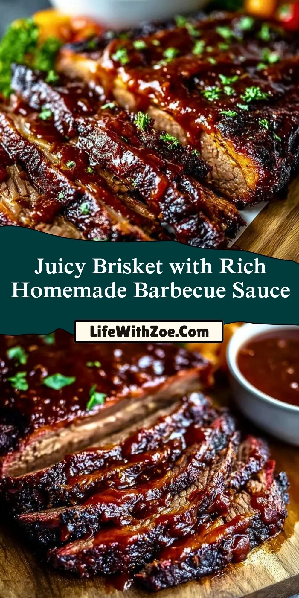 Juicy Brisket with Rich Homemade Barbecue Sauce Pin 1