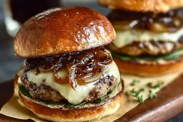 Juicy Turkey Burgers with Balsamic Caramelized Onions and Provolone