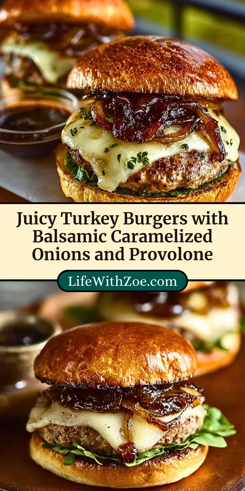 Juicy Turkey Burgers with Balsamic Caramelized Onions and Provolone Pin 2
