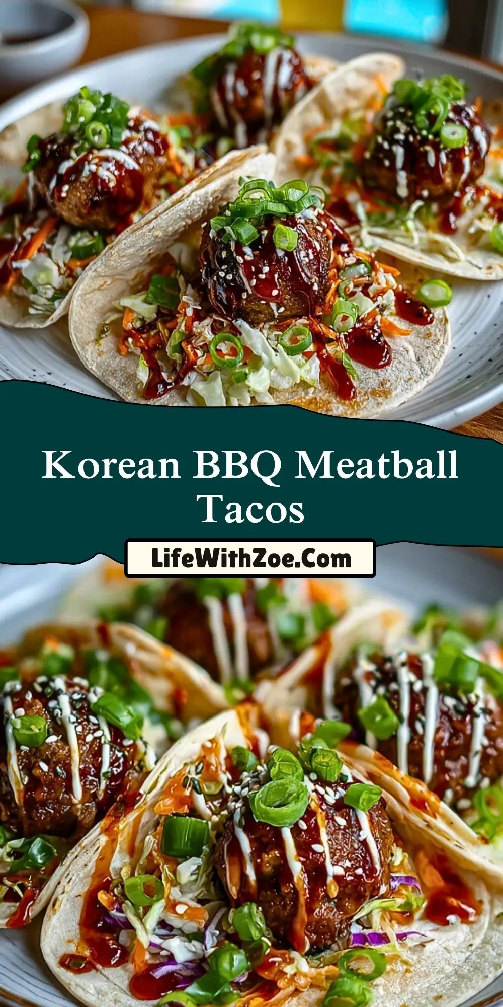 Korean BBQ Meatball Tacos Pin 1