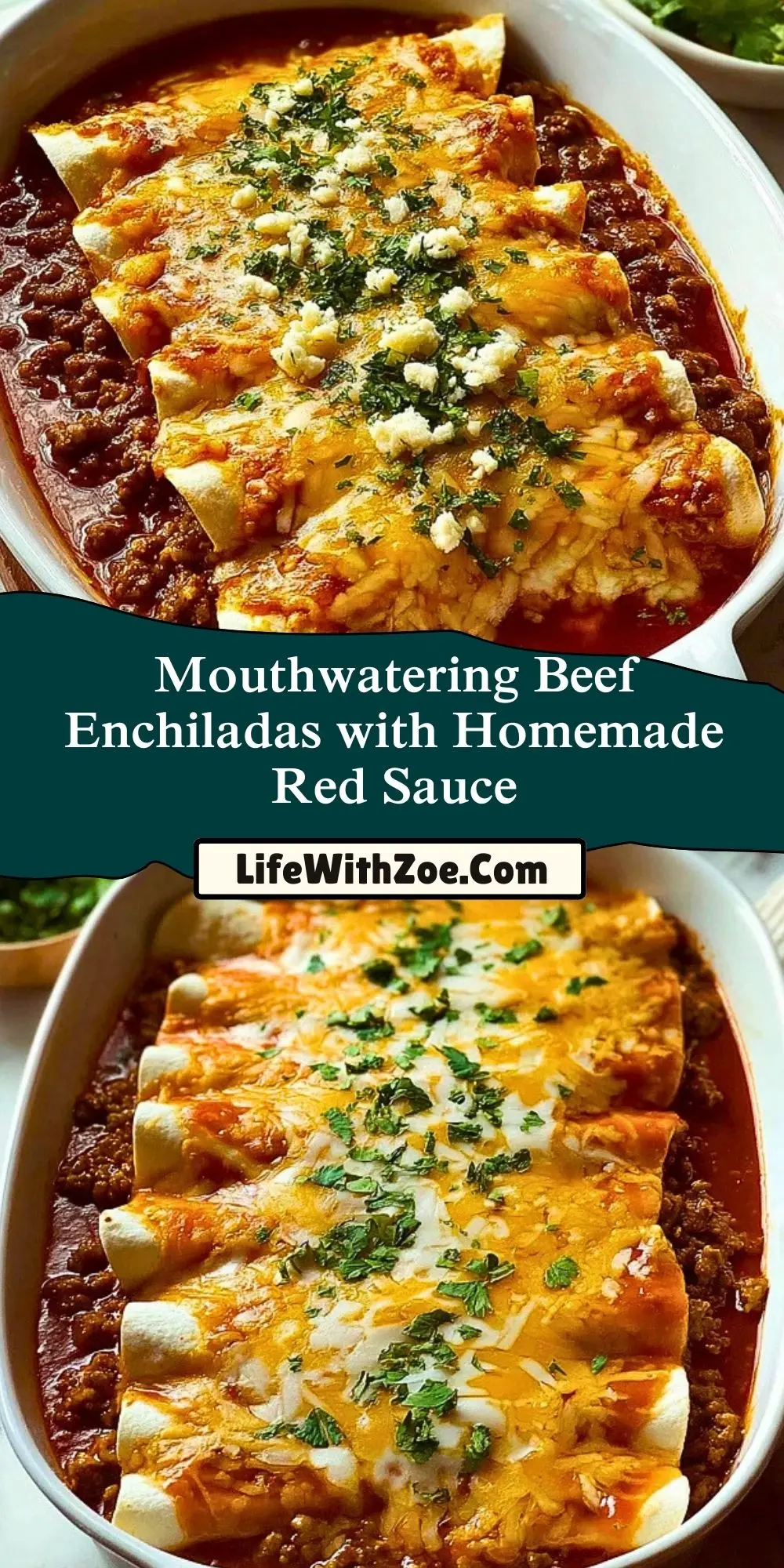 Mouthwatering Beef Enchiladas with Homemade Red Sauce Pin 1